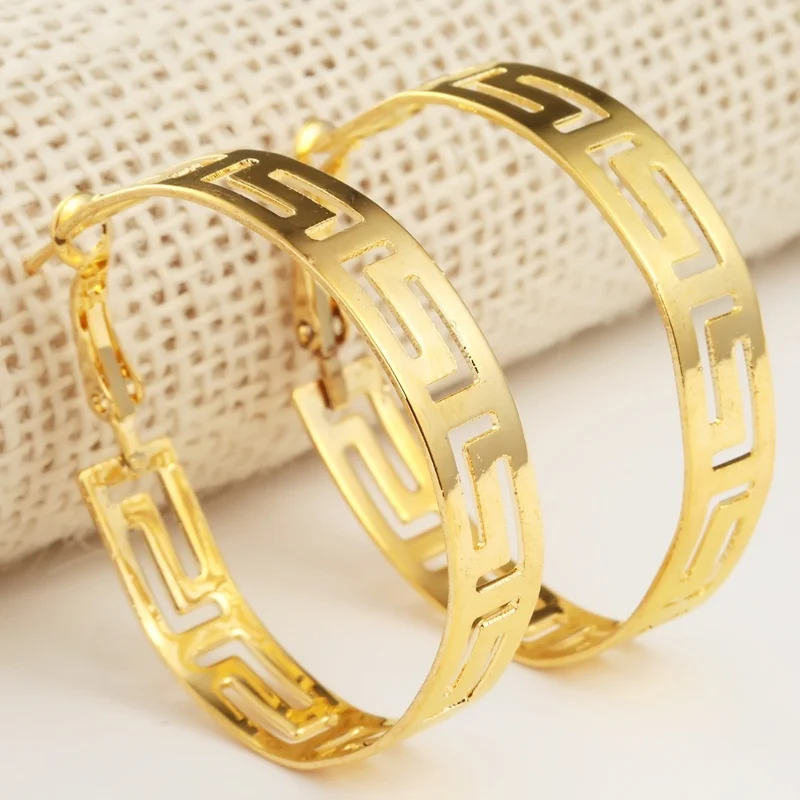 Vintage Hollow-carved Design Geometric Hoop Earrings for Women Gold Color Simple Big Round Ear Rings Party Bohemia Jewelry