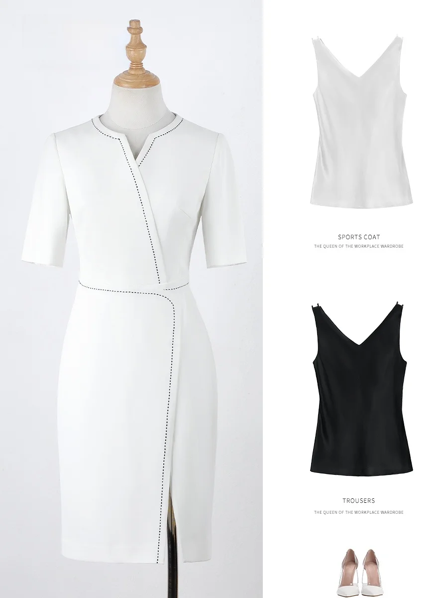 

Xiangchun Bird Professional Short Sleeve Dress Women's Summer Air Stewardess Uniform Asymmetrical A-Line Skirt Front Desk Rec...