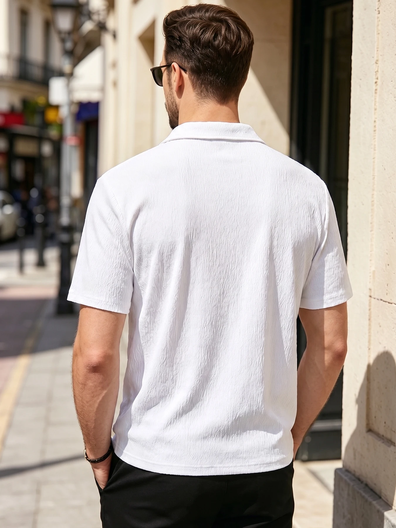 Summer Light Crinkle Woven Mens Camp Collar Shirt Full Button Front Soft Durable Short Sleeve Blouse For Beach Office Commute