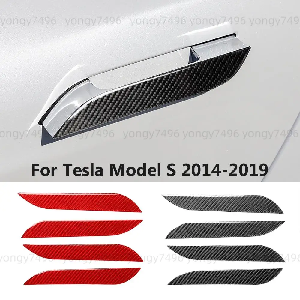 Car Upgrade 4 Pcs Real Carbon Fiber Car Door Handle Covers For Tesla Model S 2014-2019 Exterior Scratch Protector Trim Sticker