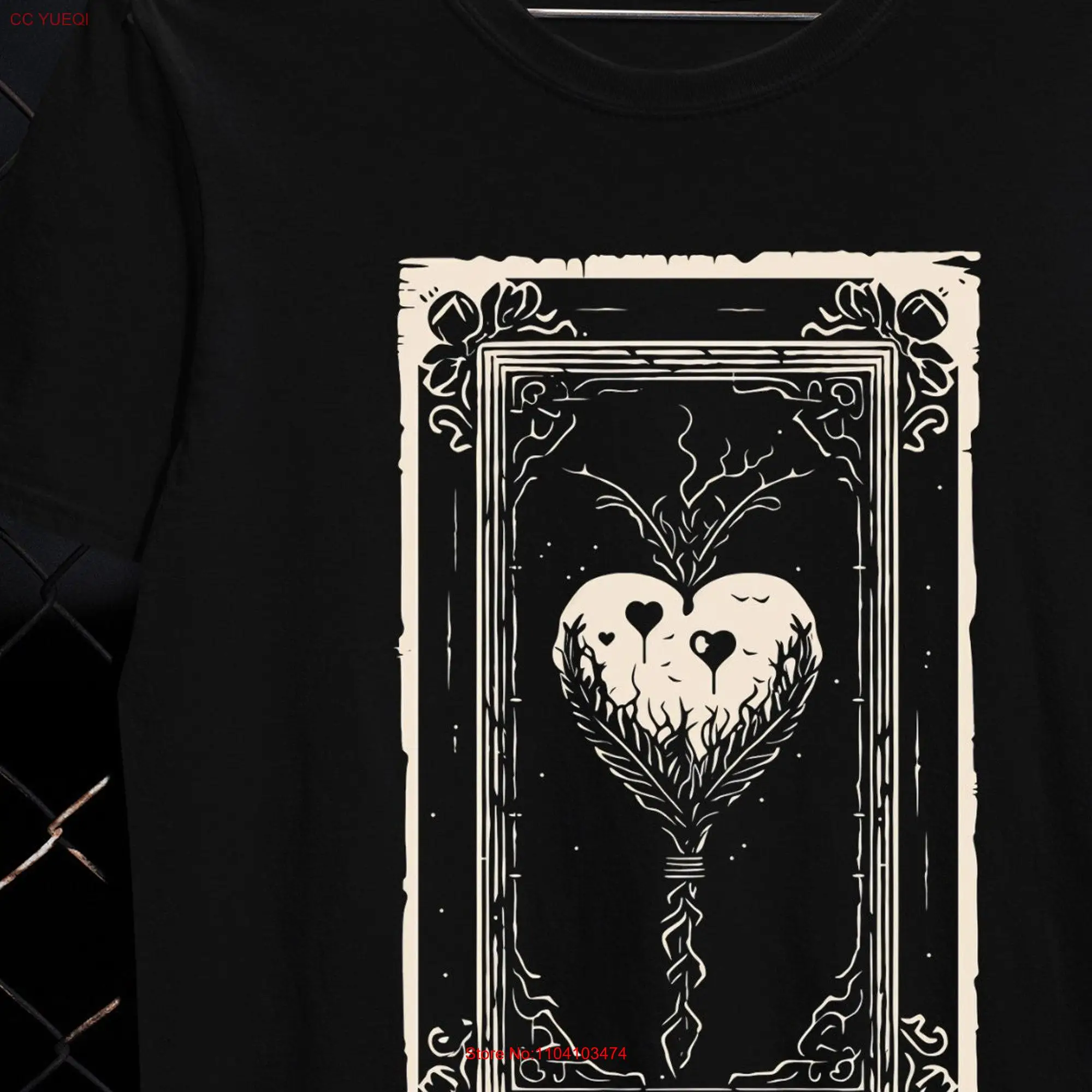 Heart Tarot Card T Shirt Goth Clothes Alt Clothing Print Fairy Grunge Y2K Top Trad long or short sleeves