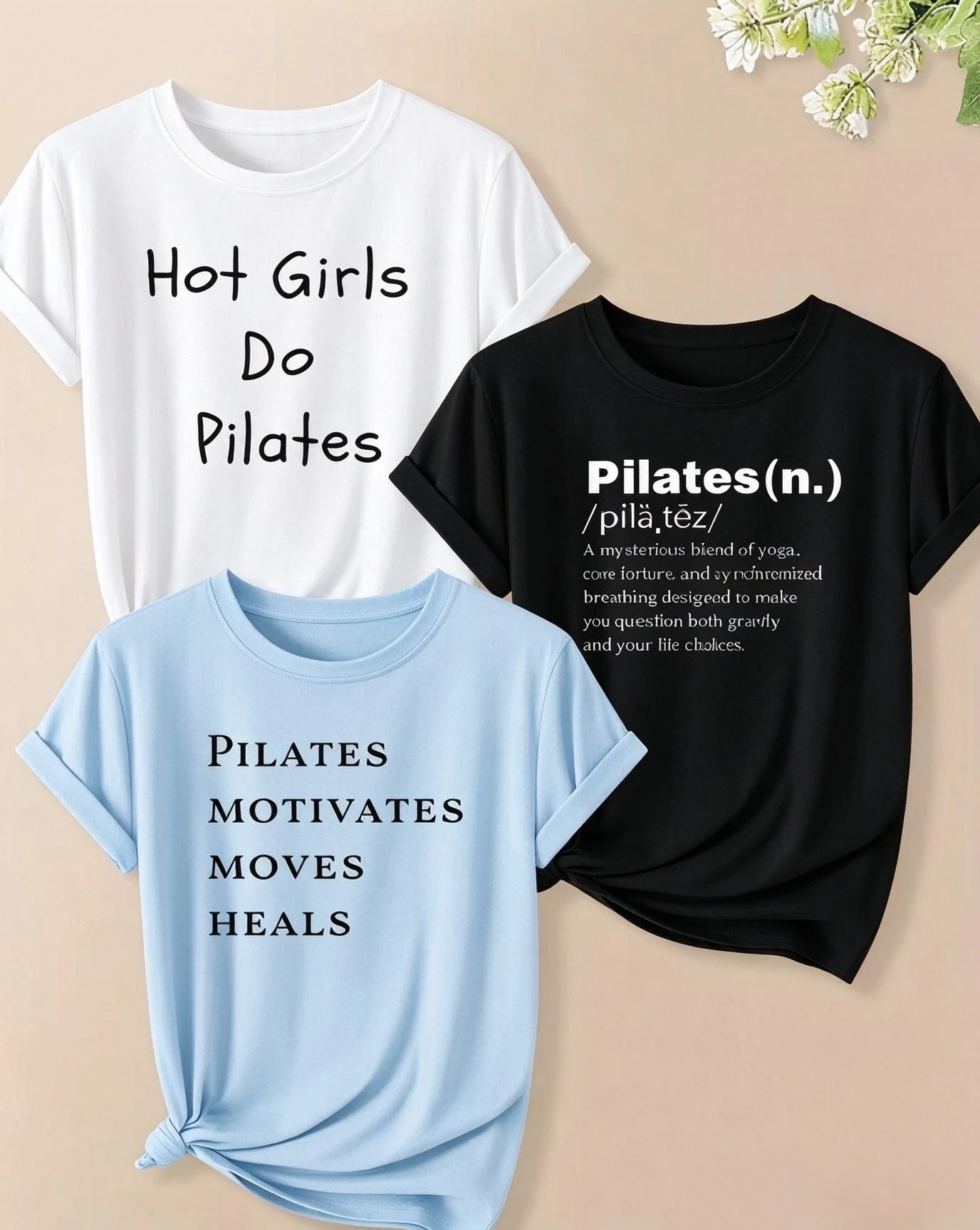 Summer T Shirts for Women 2027 Athleisure Gym Tops Activewear Hot Girls Do Pilates Printed Funny Workout Slogans Graphic Tees Short Sleeve Crewneck Tshirts Casual 3pcs Set