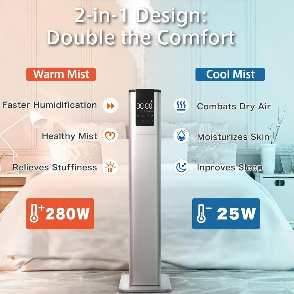 Cold and warm fog humidifier, large bedroom room, floor humidifier, 1000 square feet, fast and uniform humidification