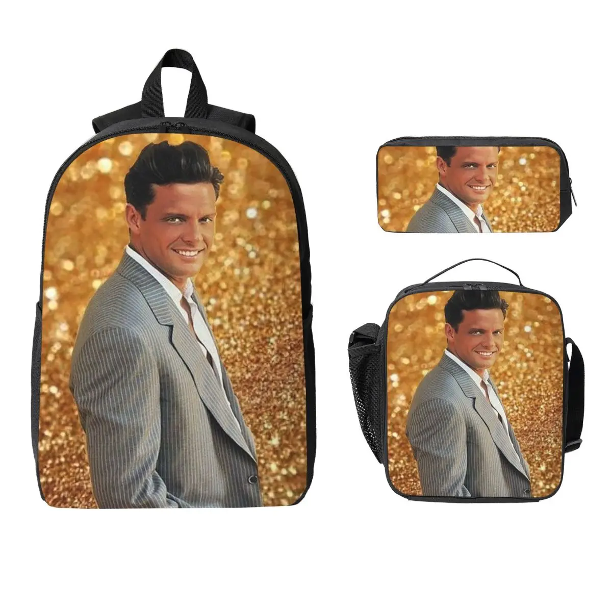 El Sol De Mexico Luis Miguel Mochila para estudiantes, bolsa escolar, bolsas de hombro para ordenador portátil, 3 piezas, bolsa de almuerzo aislada, estuche para lápices