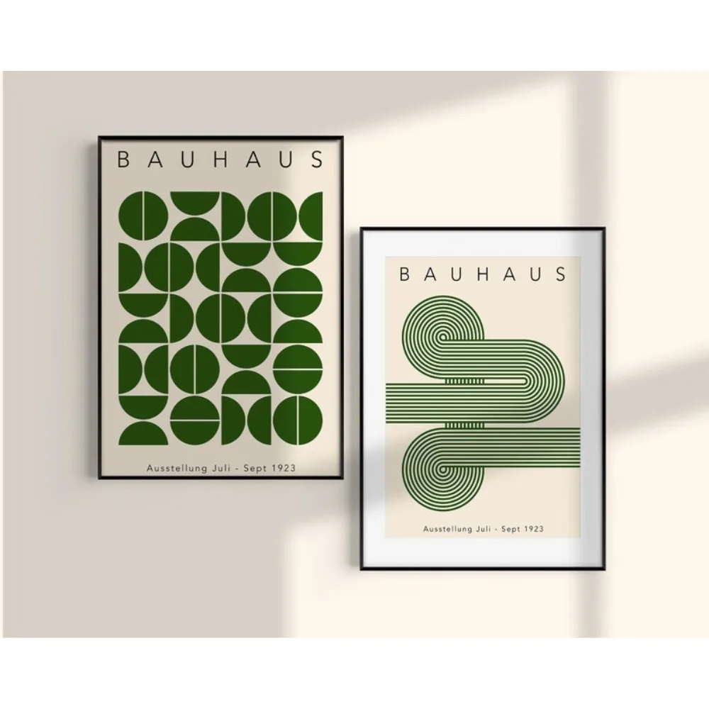 2 قطعة تنزيل رقمي باوهاوس بدون إطار، ملصق باوهاوس هندسي أخضر، قابل للطباعة باوهاوس، مطبوعات باوهاوس الخضراء، منتصف القرن الحديث #6