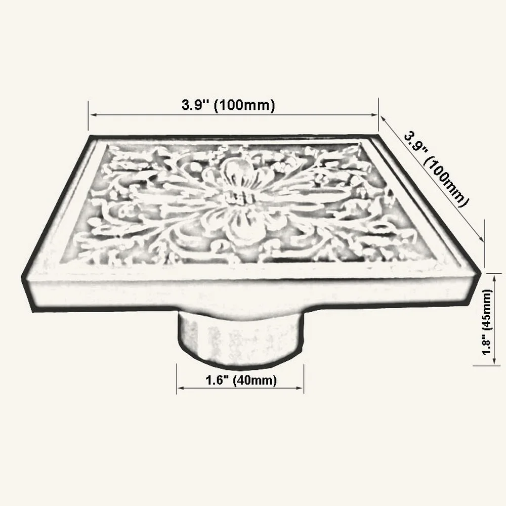 Black Oil Rubbed Bronze Carved Flower Pattern Bathroom Shower Drain 4