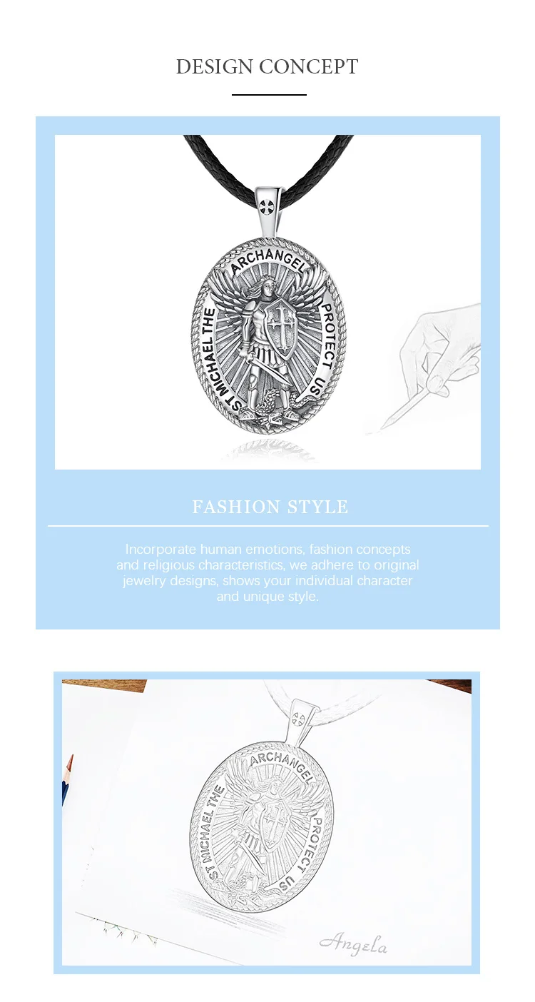 Eudora Halskette aus 925er-Sterlingsilber, Heilige Michael, Krieger, Schild, Kreuz, Amulett, Anhänger, christlicher Schmuck, Männer, Persönlichkeit, Geschenke – Detail 3