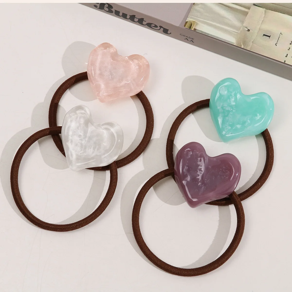 2pcs Sweet korean style chill tie-dye heart hair ties for women cute hair accessories for girls female barrettes