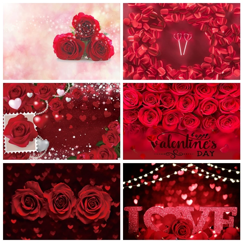 Red Rose Valentine's Day Photography Backdrop Red Love Heart Romantic Valentine Wedding Portrait Background Photo Studio Props