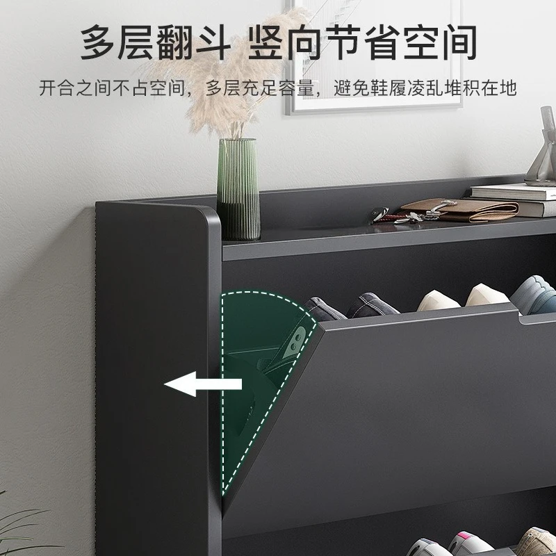 Ultra-Thin Flip-Down Shoe Cabinet, Slim Tilt-Out Entryway Storage for Narrow Hallway
