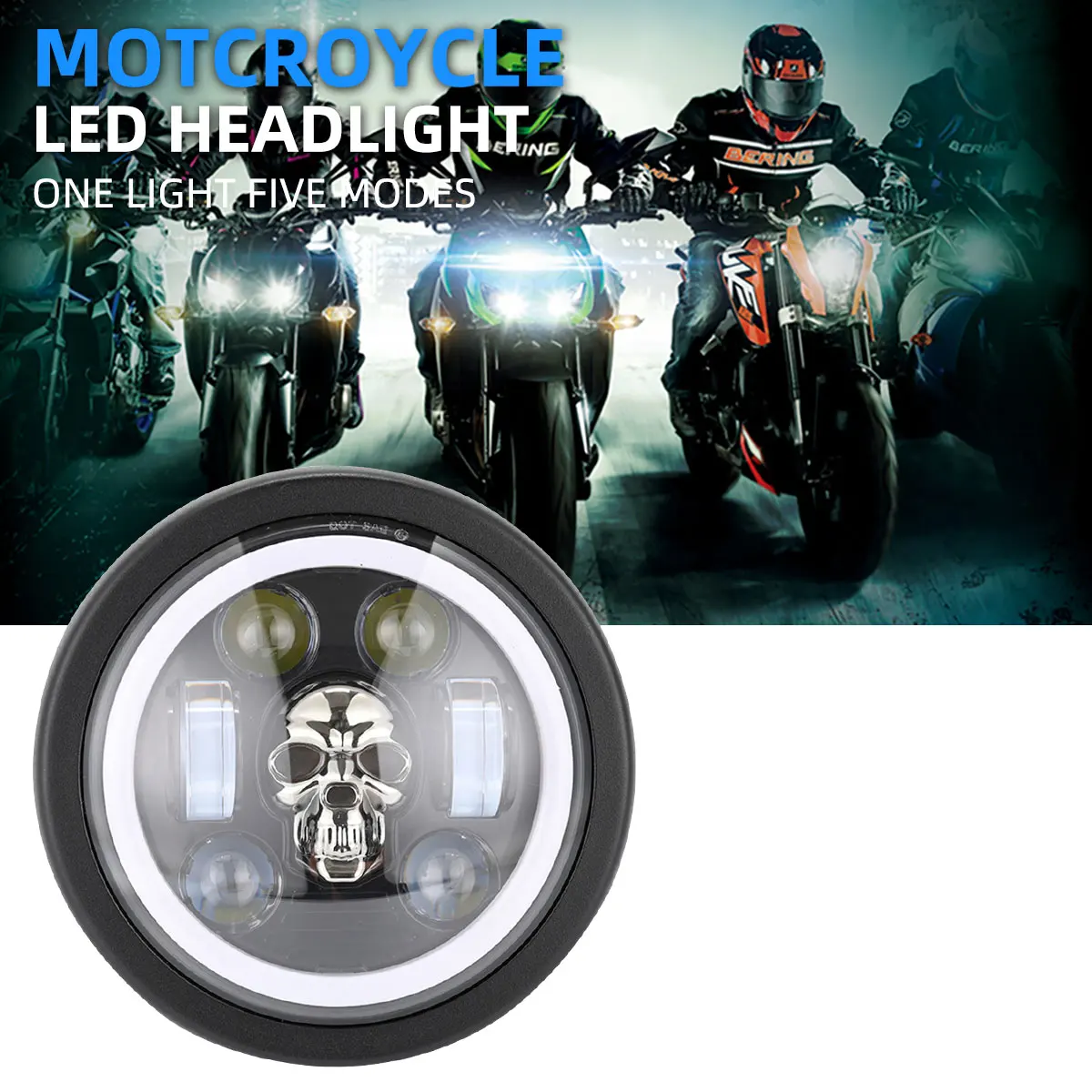 1pc 7 Inch Universal Motorcycle Headlight Car Turn Signals High Low Beam For Harley BMW Yamha Honda 7.5