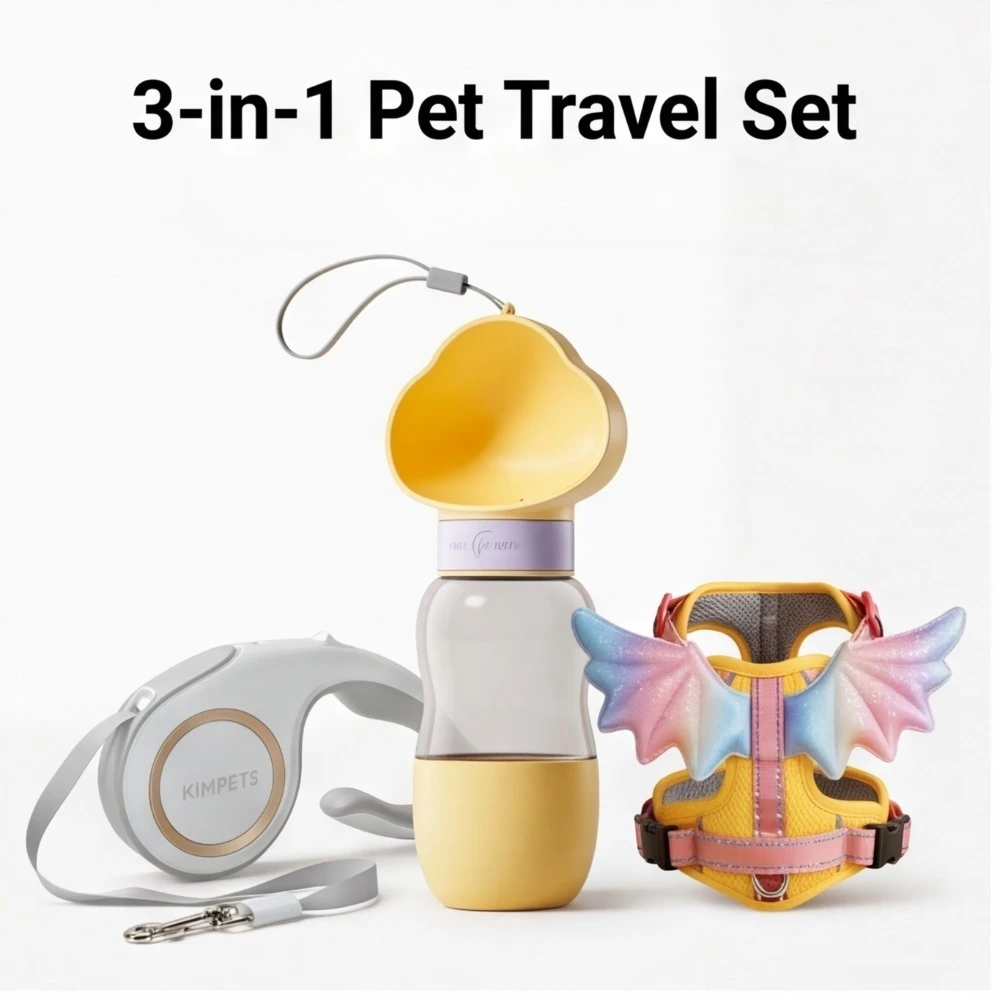 

3D Wings Pet Chest and Back+Portable Water Bottle+Automatic Retractable Traction Rope Combination Outdoor Set 3pcs