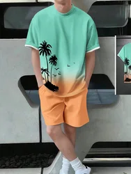 Hawaiian Men's Suit Summer Casual Everyday Men's T-shirt Outdoor Travel Men's Beach Shorts Coconut Tree Print Men's Clothing