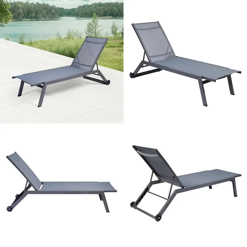 Aluminum Sun Lounger for Outdoor Exterior Poolside Garden Use Teslin Lounge Chairs with Wheels