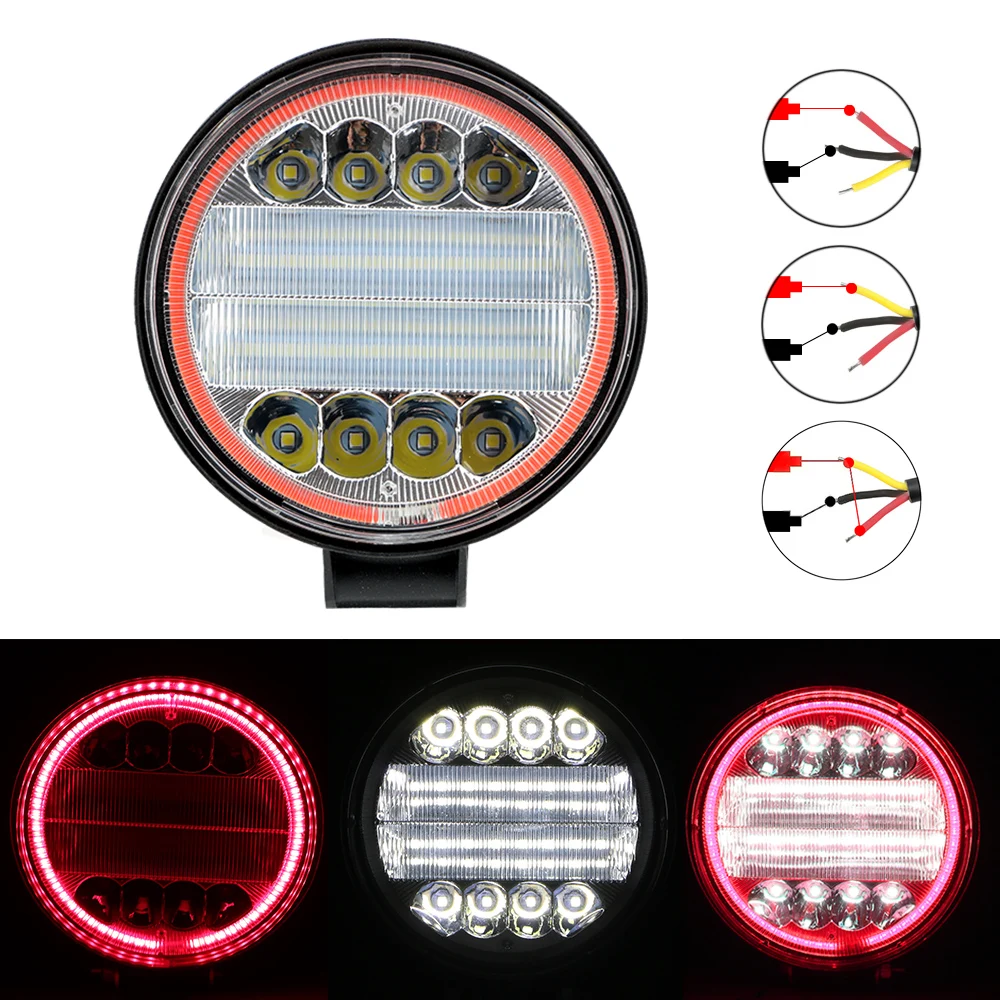For 4x4 Offroad ATV UTV Tractor Angel Eyes Lamp Round Headlight Super Bright Car Light Assembly Work Light Bar 24LED 72W