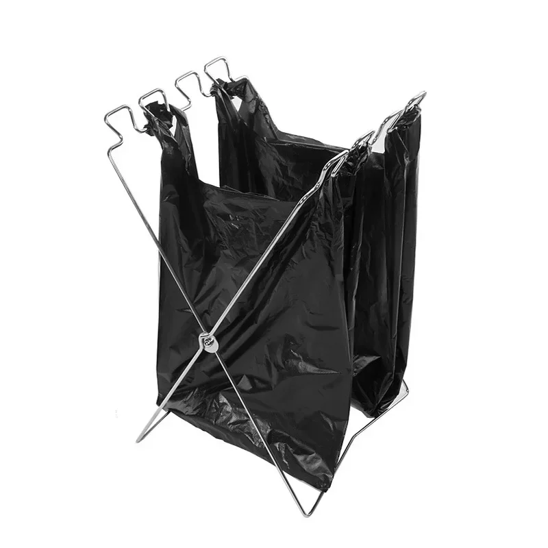 Stainless Iron Outdoor Camping Garbage Bag Bracket Folding Portable Storage Rack Hanger Plastic Trash Bag Rack Kitchen Organizer