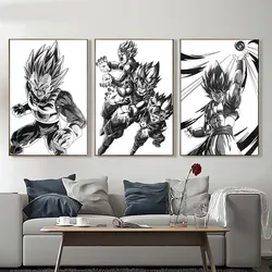 Vintage Posters Peripheral Anime Dragon Ball Z Picture Art Black and White Sketch Canvas Painting for Kids Bedroom Decor Gifts