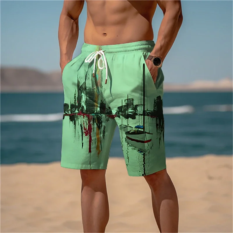 Fashion Lake Reflection Pattern Beach Short Mens Trend Personalization 3D Printed Board Shorts Loose Casual Oversized Swim Trunk