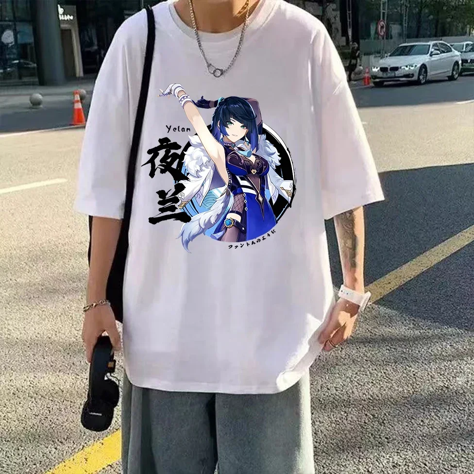 

Yelan Genshin Impact Women T Shirt Funny Cartoon Graphic Short Sleeve T-shirt Harajuku Kawaii 2024 Summer New Y2k Clothing Tops