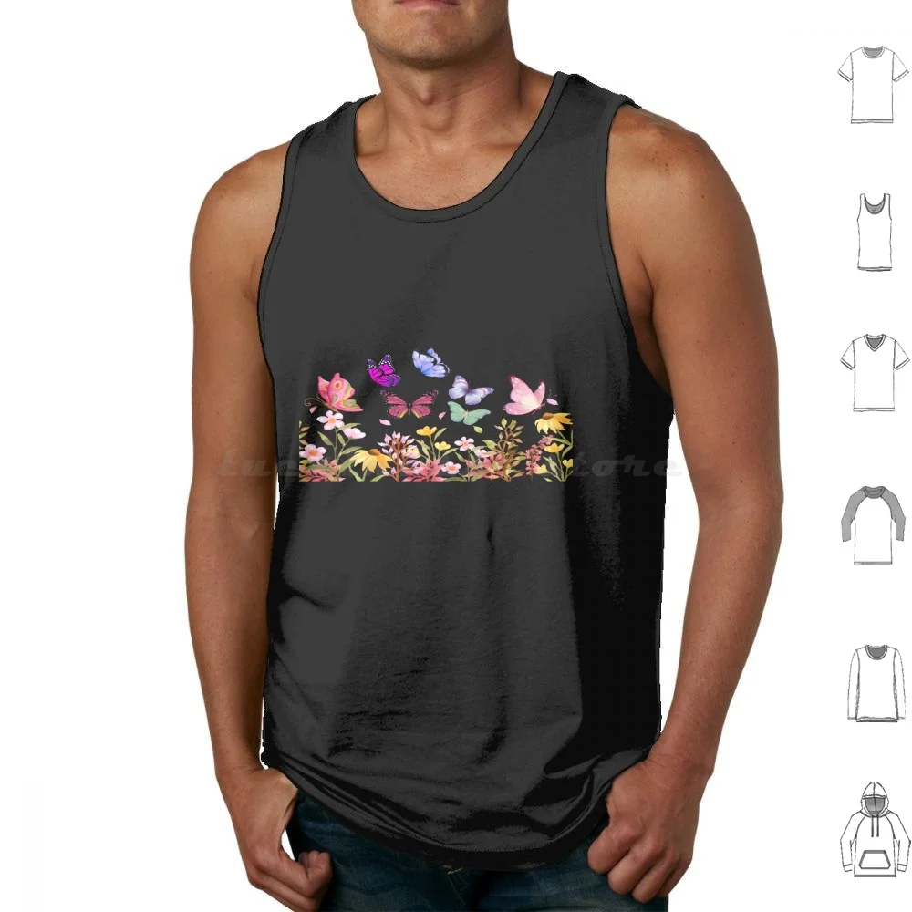 Wildflowers And Butterflies Harmony Tank Tops Print Cotton Butterflies Flowers Nature Floral Colorful Flower Garden Pattern