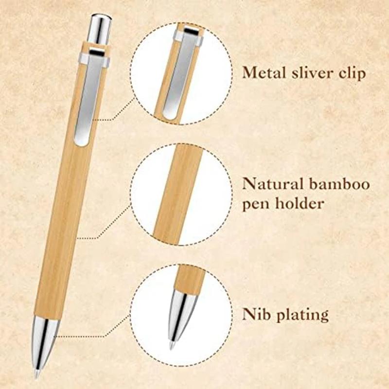 200 Pcs Bamboo Ballpoint Pens Wooden Retractable Ballpoint Pen Bamboo Black Ink 1mm Pen Wood Sustainable Pens-A69M