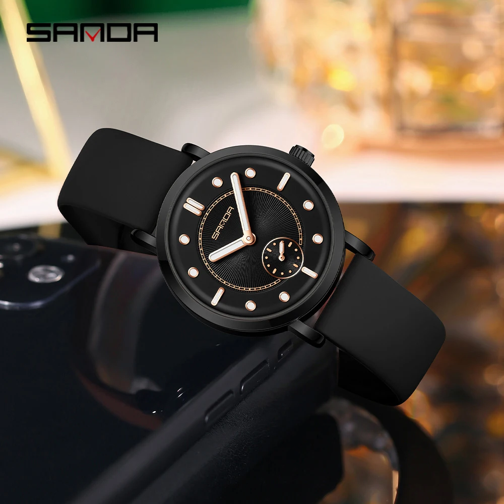 

SANDA 1140 женские кварцевые часы модные простые кожаные часы водостойкий ночник модные женские часы подарок 2025