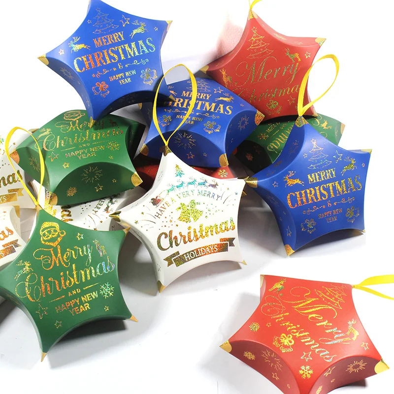 4pcs Merry Christmas Candy Box Star Shape Santa Claus Paper Box Christmas Tree Hanging Decor Navidad Xmas Gift Ornament Supplies