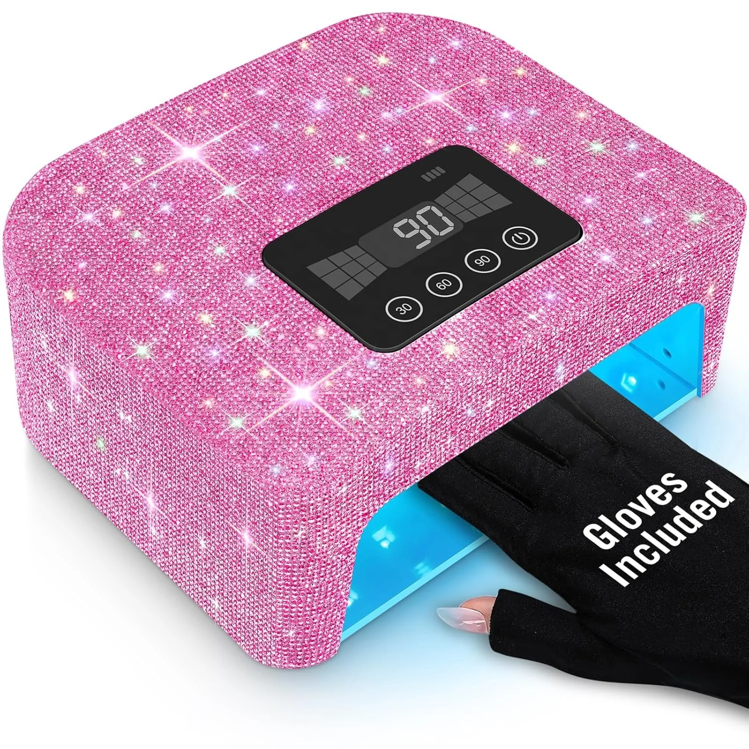 New UV Nail Lamp, 120W Rechargeable UV Light for Gel Nails, LED Nail Lamp With 4 Timer Modes With Nail Rhinestones Diamond