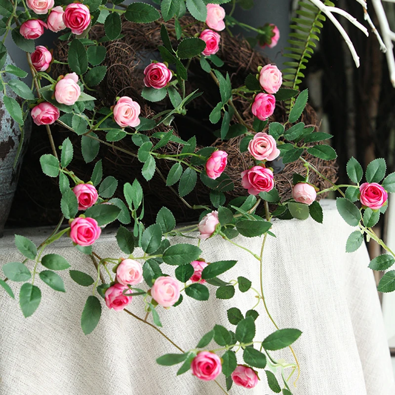 

Simulated Rose Vine Silk Flower Family Wedding Decoration Vine Plant Staircase DIY Hanging Decorative Wreath Artificial Flower
