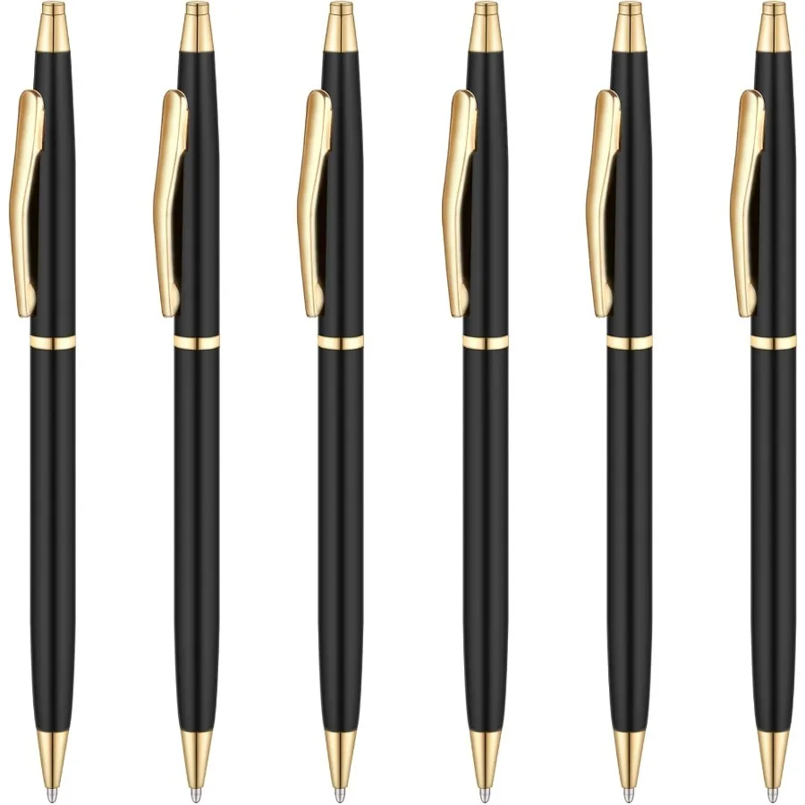 

Тонкие металлические выдвижные шариковые ручки черного и золотого цвета, хороший подарок для делового офиса, студентов, учителей, свадьбы, Рождества, среднего размера