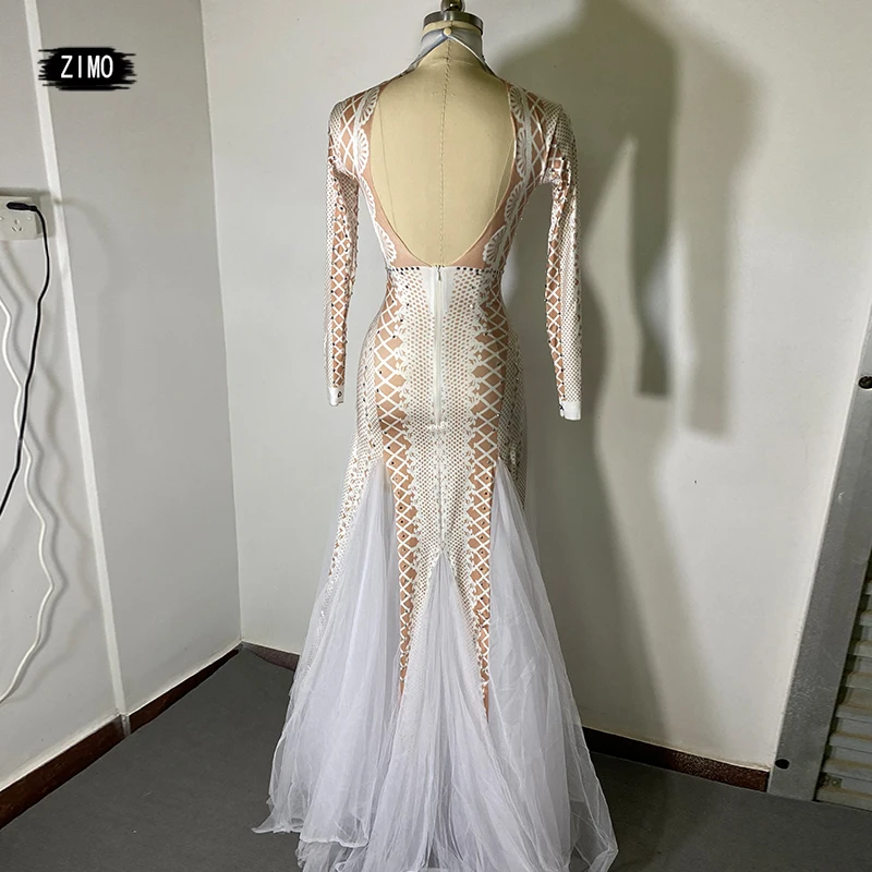 moda biała sukienka bez pleców seksowna impreza klub nocny urodziny stroje ślubne dla kobiet projektant odzież do tańca na rurze drag queen