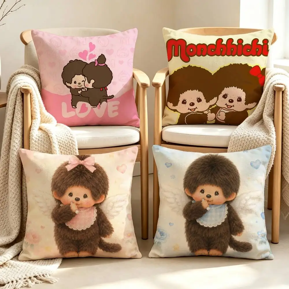 Cute Sweet M-Monchhichi Customizable Square Pillow case Double Sided Print Sofa Bedroom Decor Cushion Cover