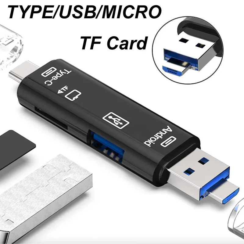 5 In 1 OTG TF SD Card Reader Compact OTG Adapter For Phone Tablet Laptops PC Multi Port Design Office Travel Data Accessory Tool