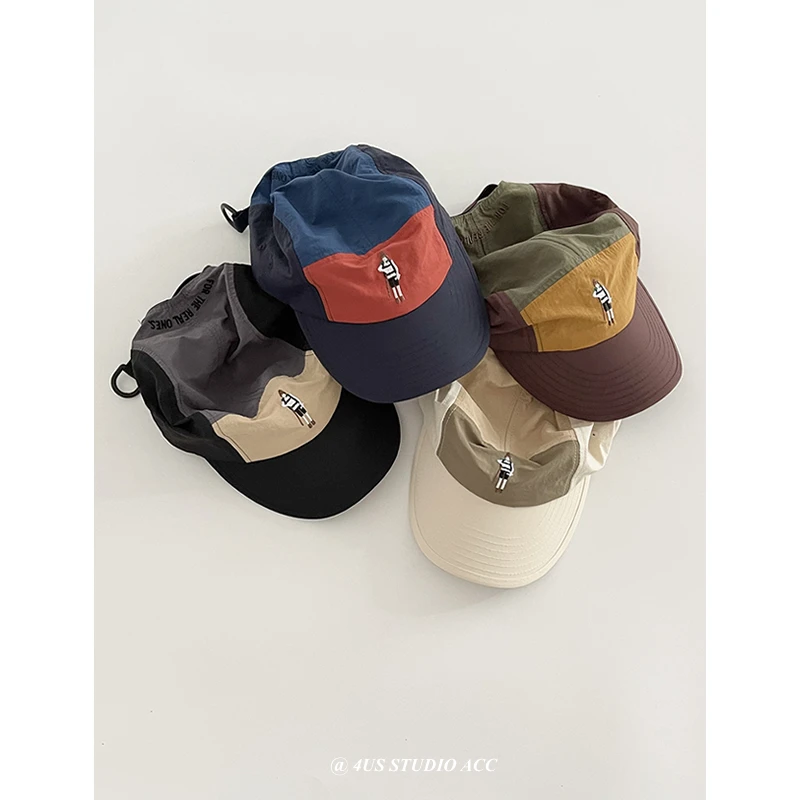 

Retro Fashion Brand Contrast Color Fast-Drying Five-Piece Cap Female Summer Camping Sunshade Baseball Cap Lovers Wild Peaked Cap