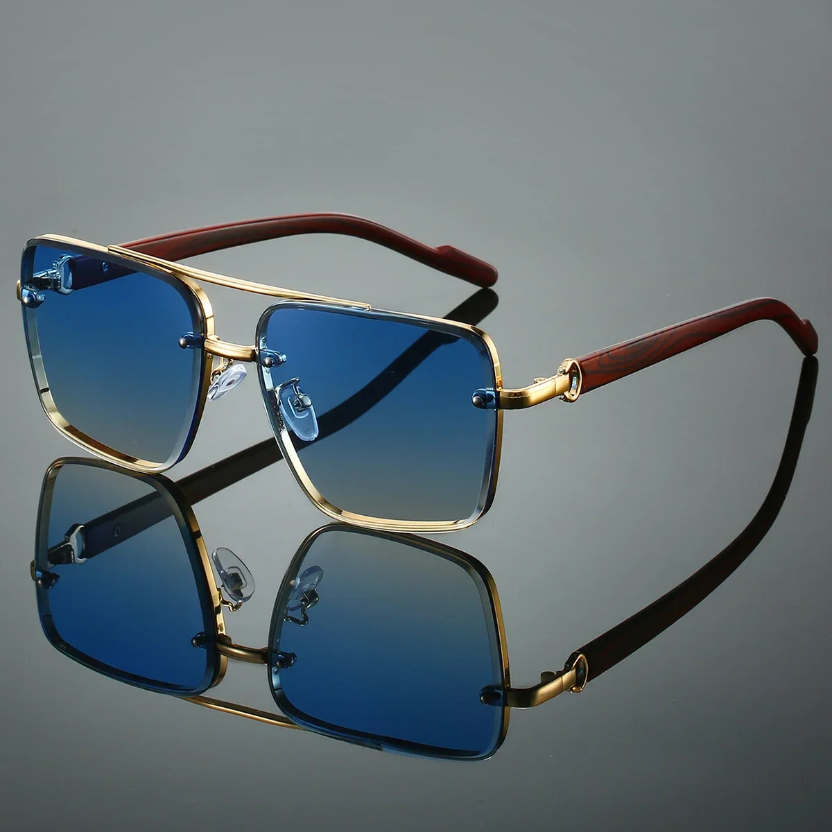Fashion Retro Square Metal Sunglasses Oversized Women's Brand Design Driving Shades Double Bridge Pilot Man Sun Glasses