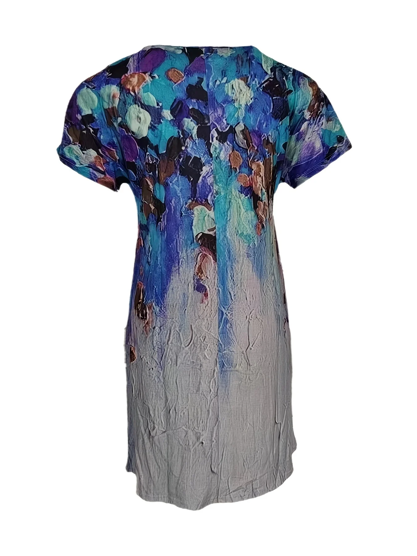 Women\'s Shift Dress Midi Dress Blue Yellow Gray Short Sleeve Abstract Print Spring Summer V Neck A- line Dress