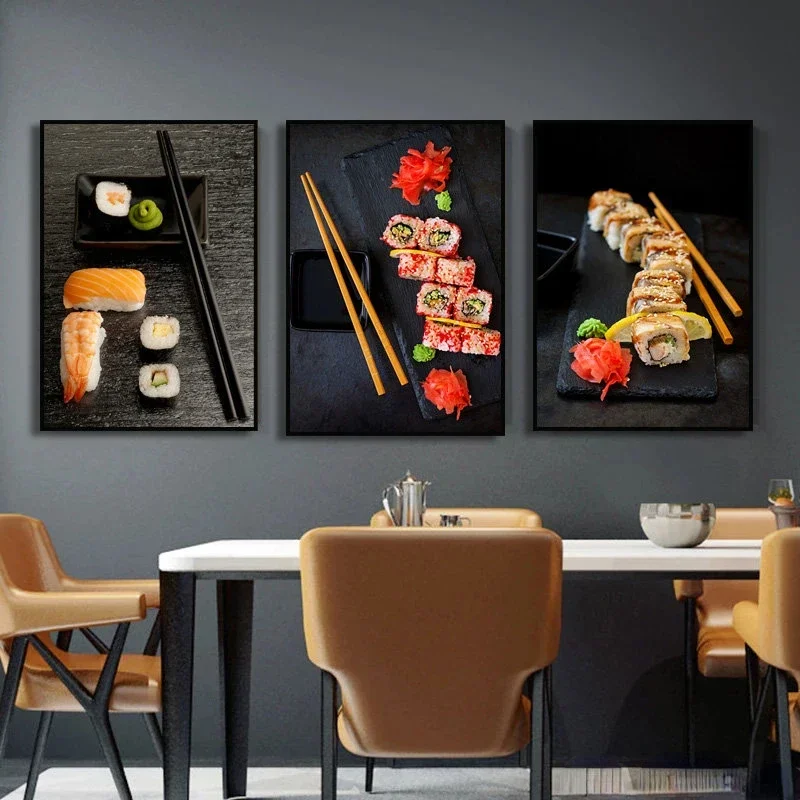 Pósteres de Caviar en rollo de salmón y Sushi de comida japonesa, pintura en lienzo, impresiones, imágenes, decoración Interior del hogar para sala de estar