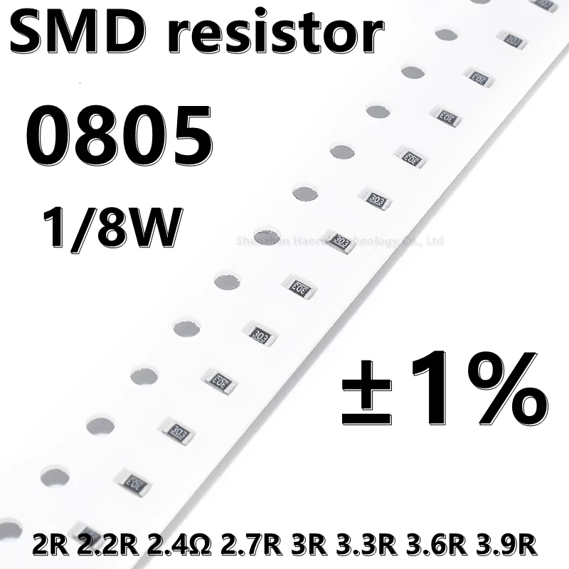(100pcs) higher quality 0805 SMD resistor 1% 2R 2.2R 2.4Ω 2.7R 3R 3.3R 3.6R 3.9R 1/8W 2.0mm*1.2mm