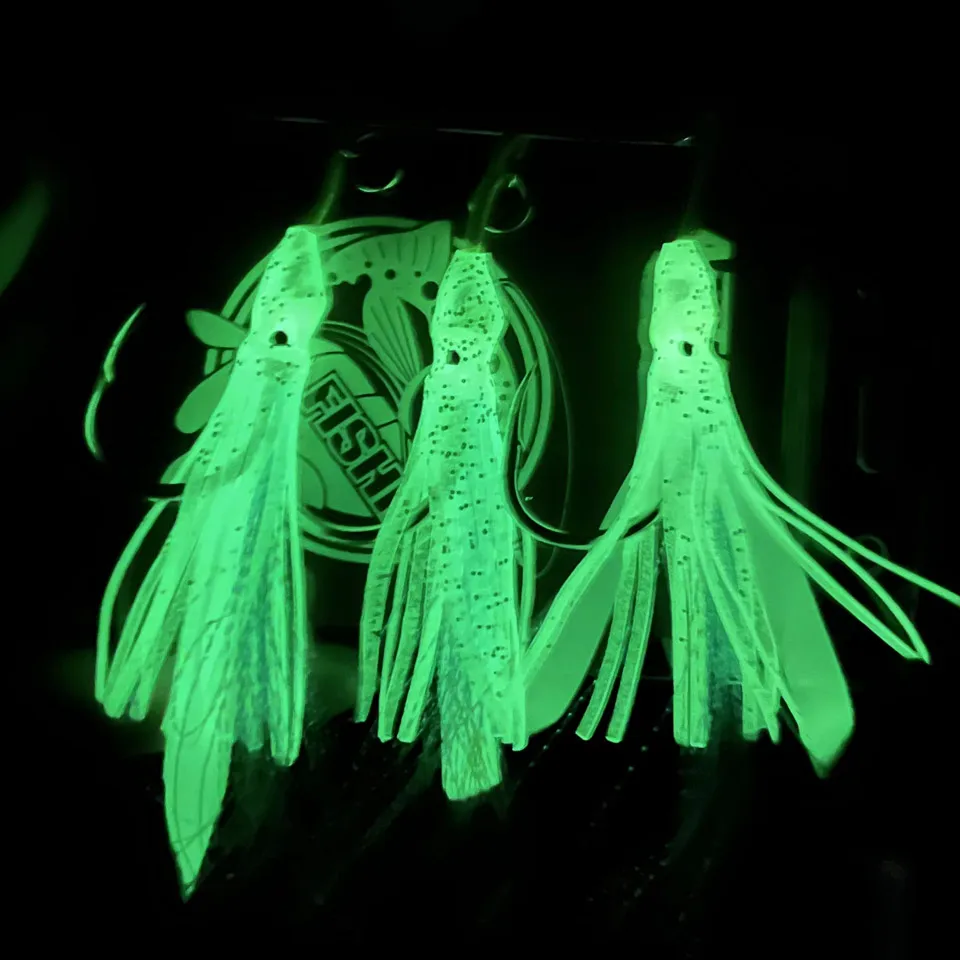 TEASER HK031 3pcs/bag Assist Hook 2/0 3/0 5/0 7/0 Glow Rubber Skirt Squid Hook Kevlar Fishing Lure Hooks Saltwater Jig Fishhooks