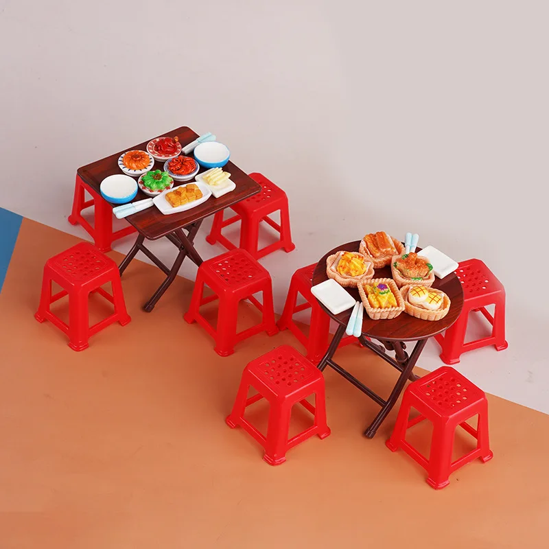 1/12 دمية الأثاث الصينية طاولة قابلة للطي طاولة جونغ وكرسي مجموعة اللعب منزل المطبخ المشهد الحلي ألعاب أطفال