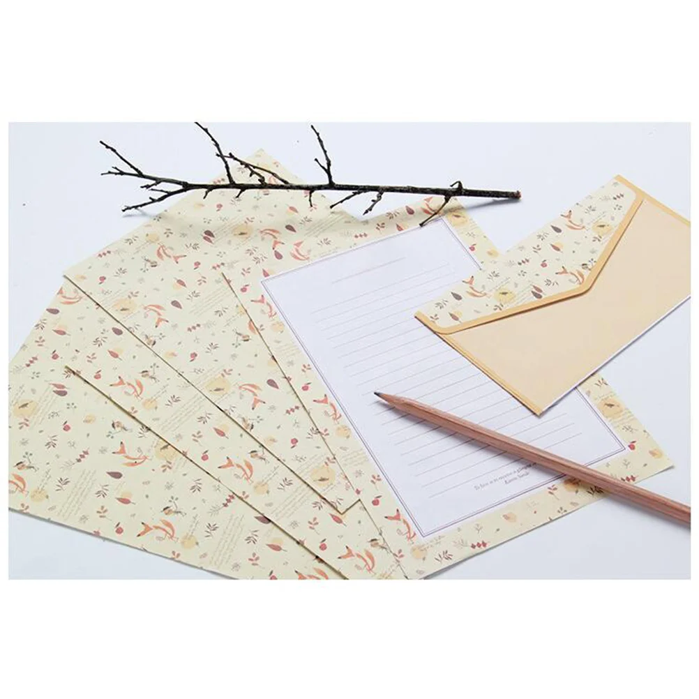 5 Sets/45pcs Flower Printing Envelope and Letter Paper Lovely Writing Stationery Envelopes Kit School Stationery for School (15