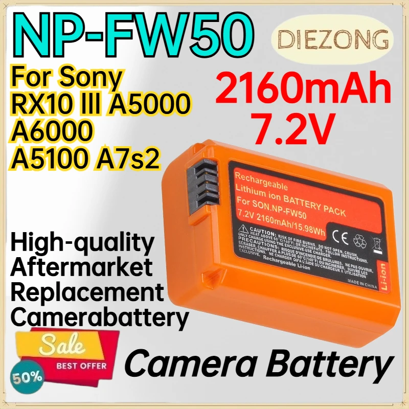 NP-FW50 7.2V 2160mAh Camera Battery for Sony RX10 III A5000 A6000 A5100 A7s2 High‑quality Aftermarket Replacement Camerabattery