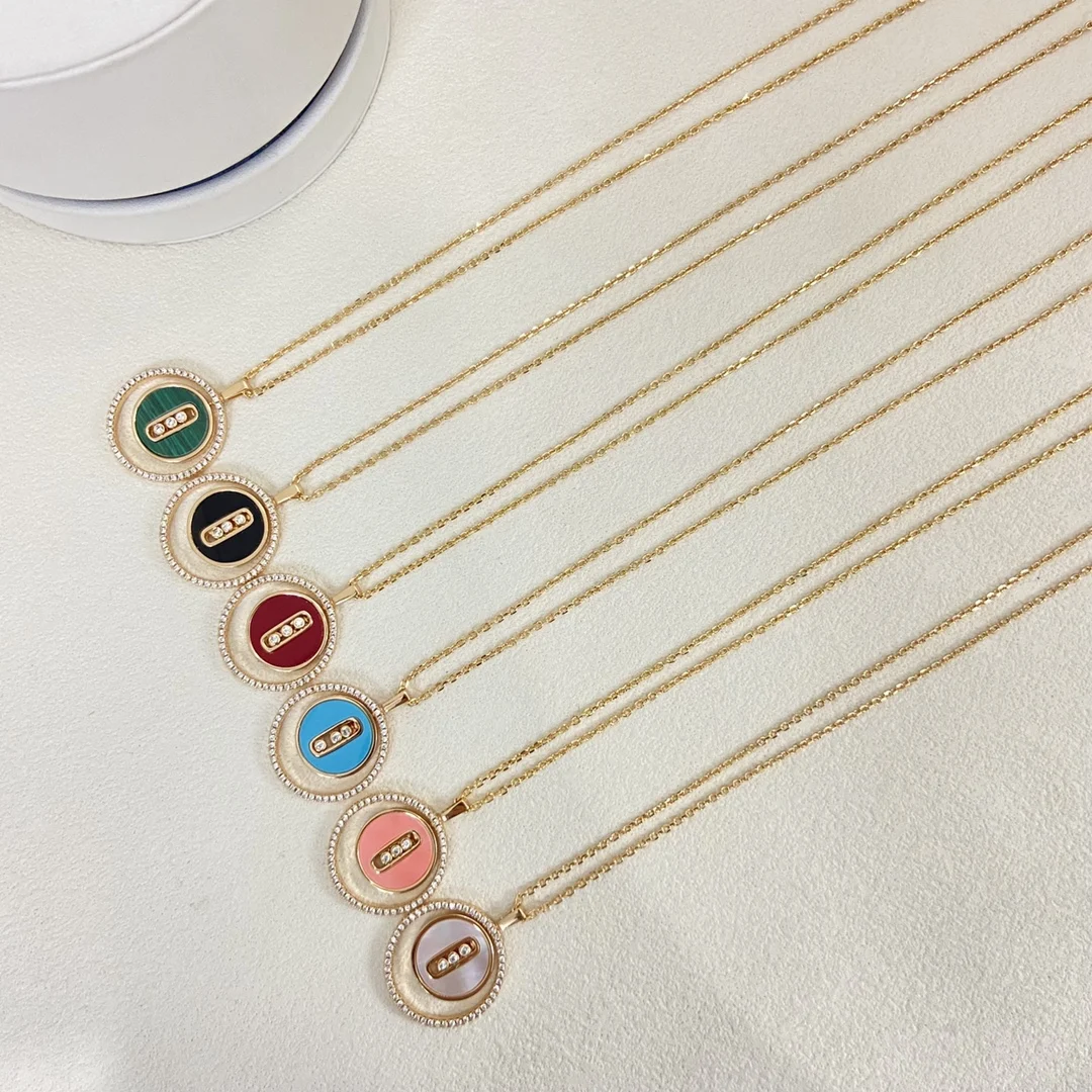 Gold Plated Paved Circle Slide Necklace, Dainty Chain with Floating Stone Pendant