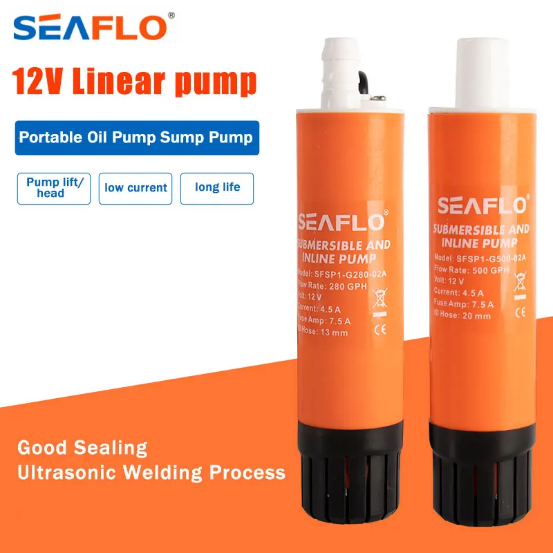 SEAFLO-Mini Pompe à Eau Linéaire Portable 12V DC 280/500GPH, pour Yacht, Peut Pomper l'Eau, l'Huile