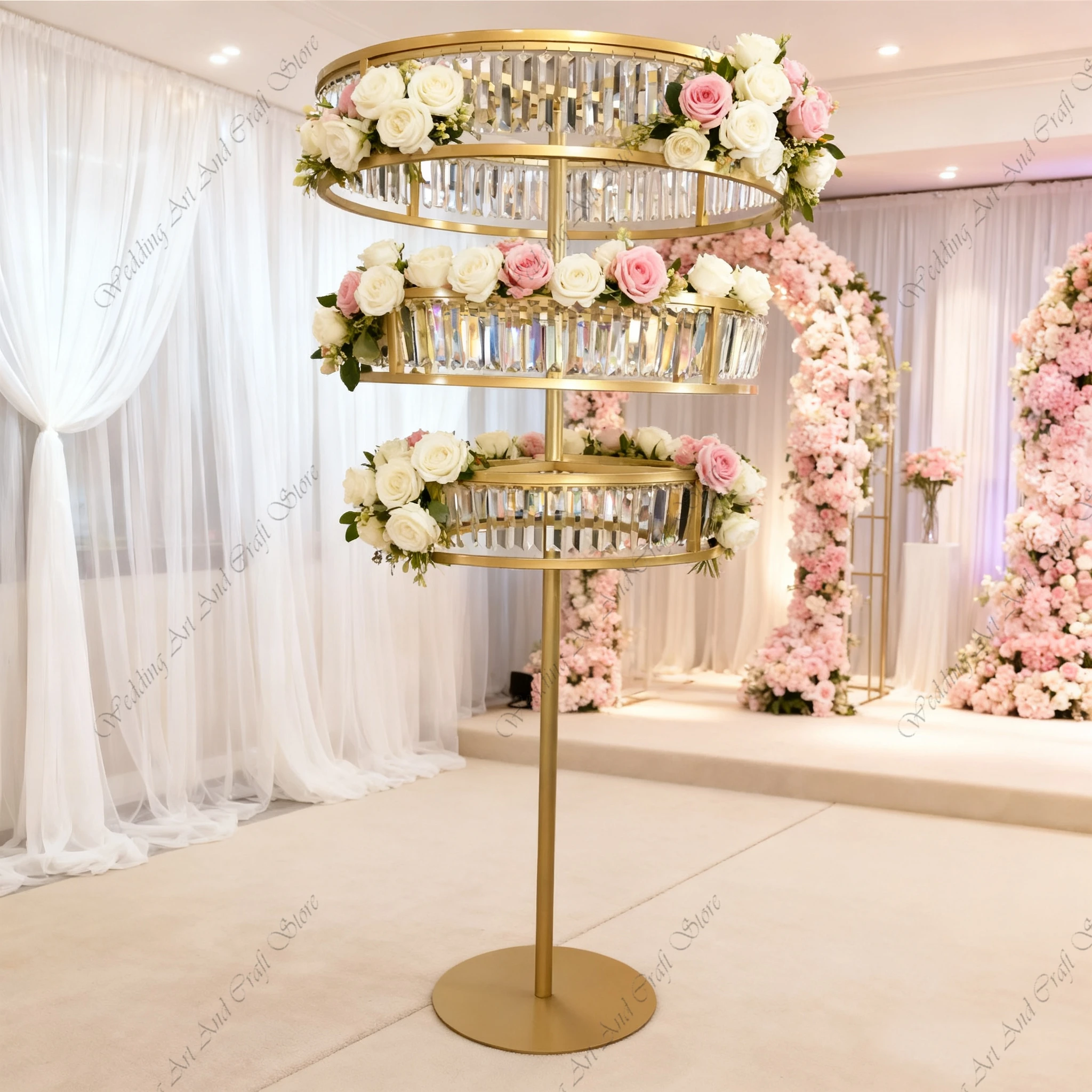 

4pcs f30 120-140cm 3 Layer outdoor arch Wedding Table Centerpieces Crystal Flower Stand round metal arch backdrop stand ivy439