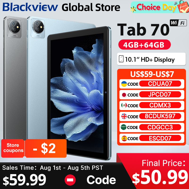  Blackview Tab 70 WIFI Tablet 10.1-inch HD+ Display 4GB 64GB 2.4G/5G WIFI 6 6580mAh Battery Android 13 tablets Pad PC 