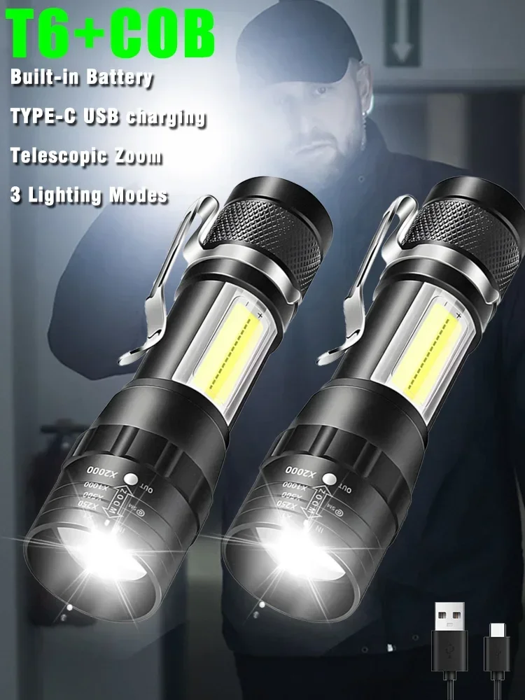 Mini-Taschenlampe, LED-Taschenlampe mit Stiftclip, tragbares wiederaufladbares Licht für Outdoor-Camping, wasserdichte Laterne mit großer Reichweite