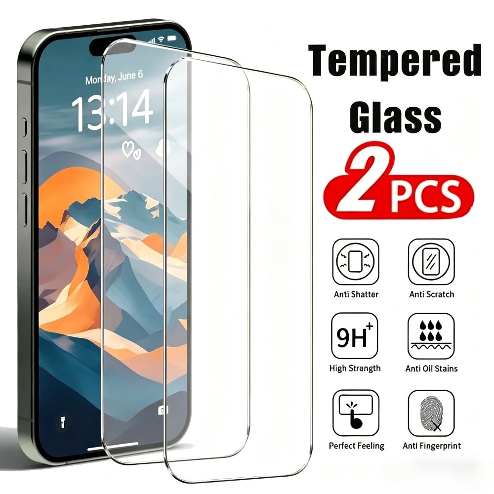 

2 шт. ультрапрозрачных защитных стекол для iPhone 17, 16, 15 Pro Max, 17e, 16e, Air, 14, 13, 12, 11 Pro, 15, 14 Plus, закаленное стекло с защитой от царапин