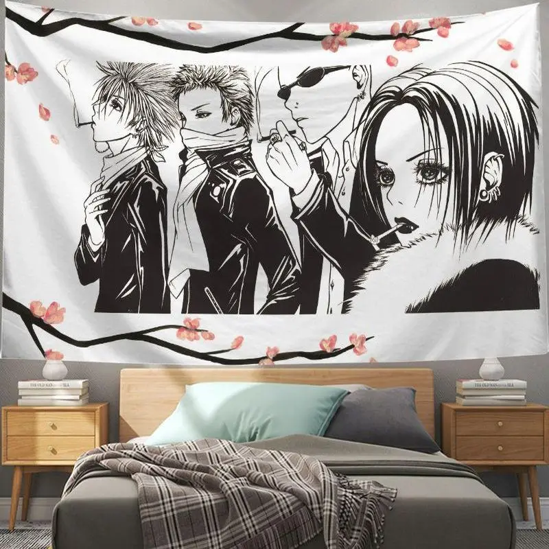 VIKAMA NANA Anime Collage Charakter-Wandteppich Wohnzimmer Schlafzimmer E-Sport-Raum Wandbehang Japanischer Punk-Stil Heimdekoration