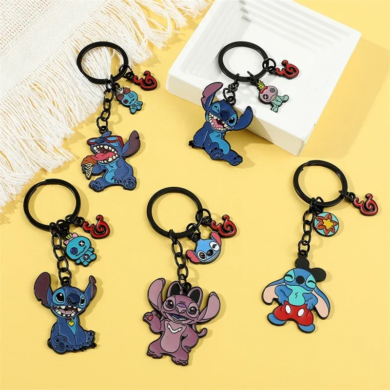 Disney Stitch Alloy Keychain Cute Anime Cartoon Angel Fashion Key Ring Backpack Pendant Ornaments Child Toys Holiday Gifts